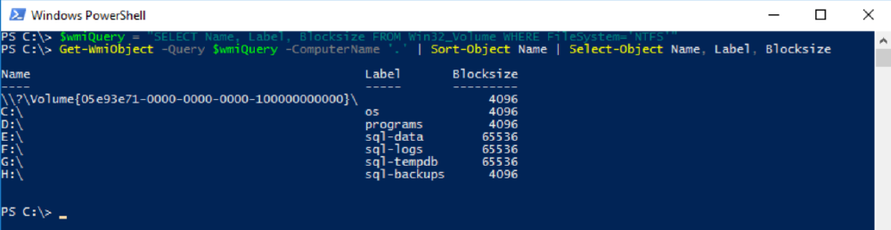 Powershell, blocksize result