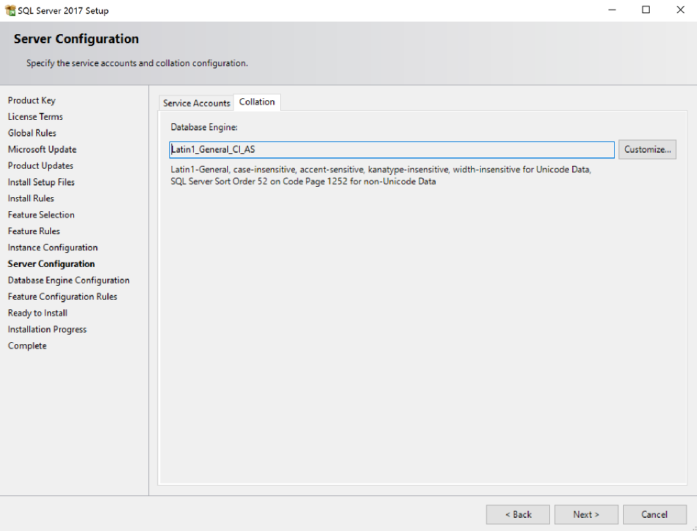 choose SQL collation