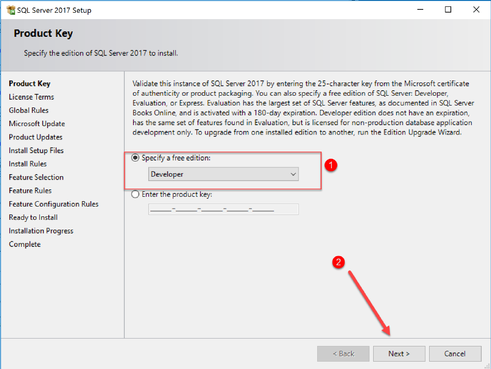 select sql edition to install