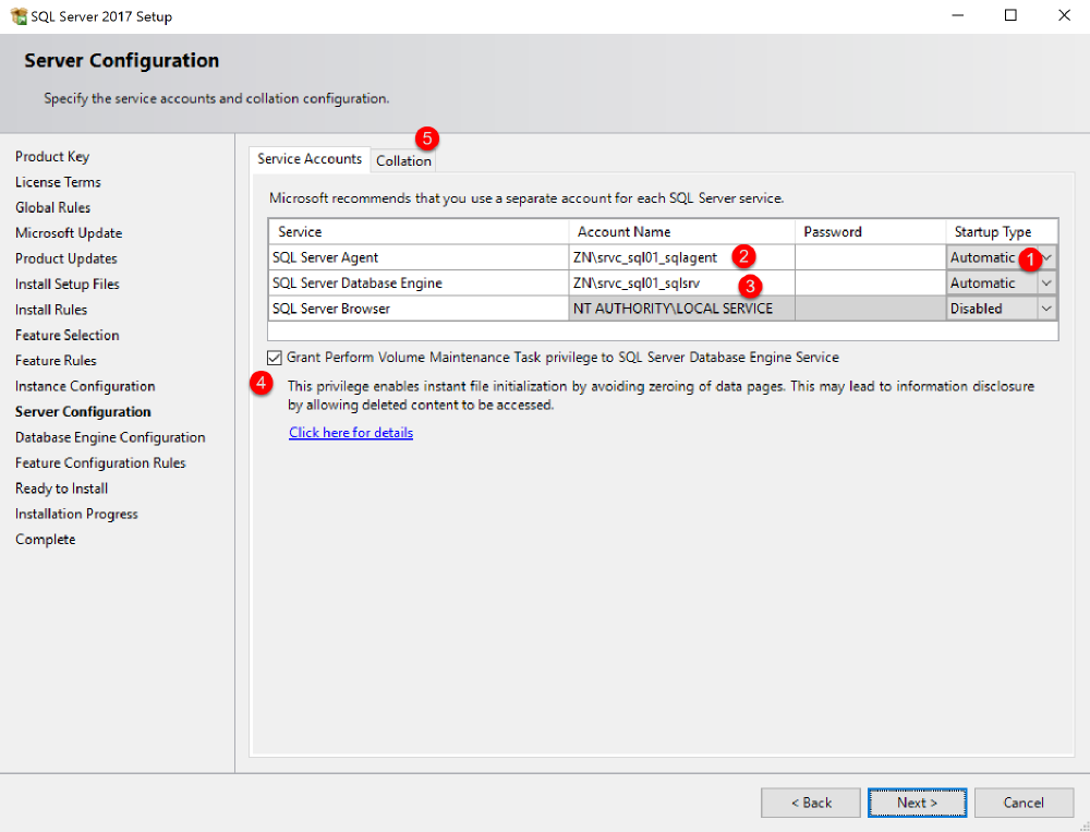 service accounts setup